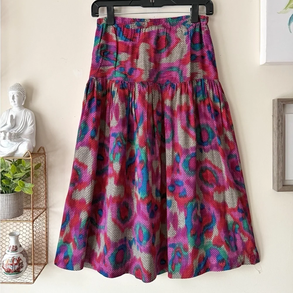 Vintage 90s Judith Michaels Vibrant Colorful A-Line Pleated Skirt Size Medium - Picture 3 of 12
